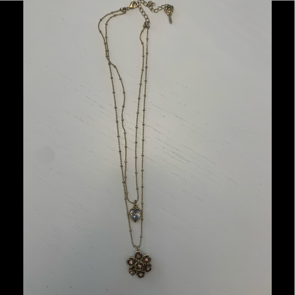 Betsey Johnson Layered Gold Flower & Heart Necklace